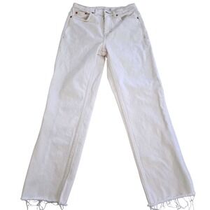 Topshop Straight Leg Jeans‎ Womens 26 White Denim Raw Hem High Rise Casual 26x27